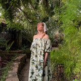 Hanimaa aida mekko off shoulder vihreä käsinvärjätty hame