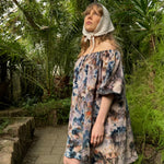 Hanimaa lyhyt aida mekko off shoulder sininen ruskea