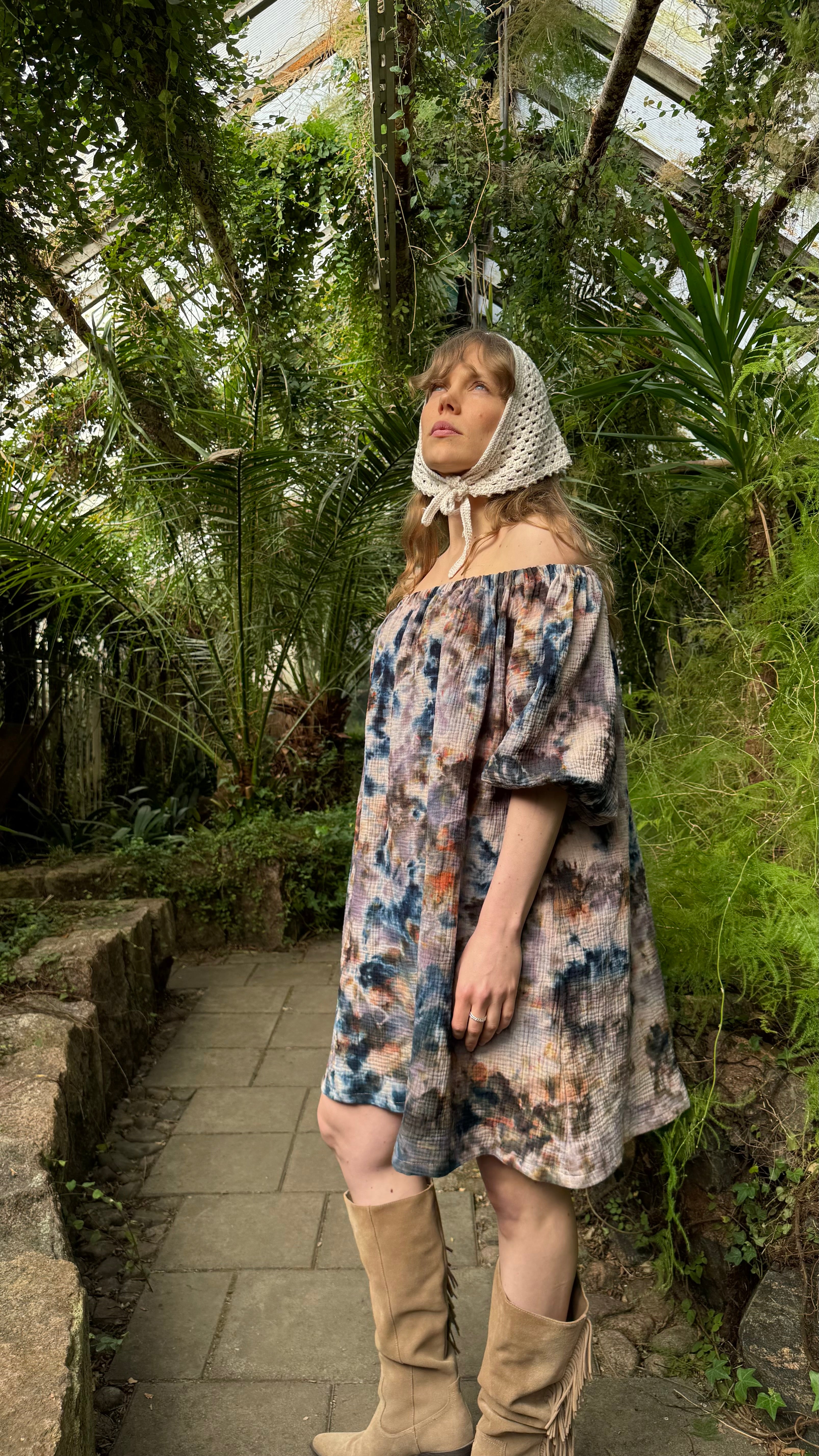 Hanimaa lyhyt aida mekko off shoulder sininen ruskea