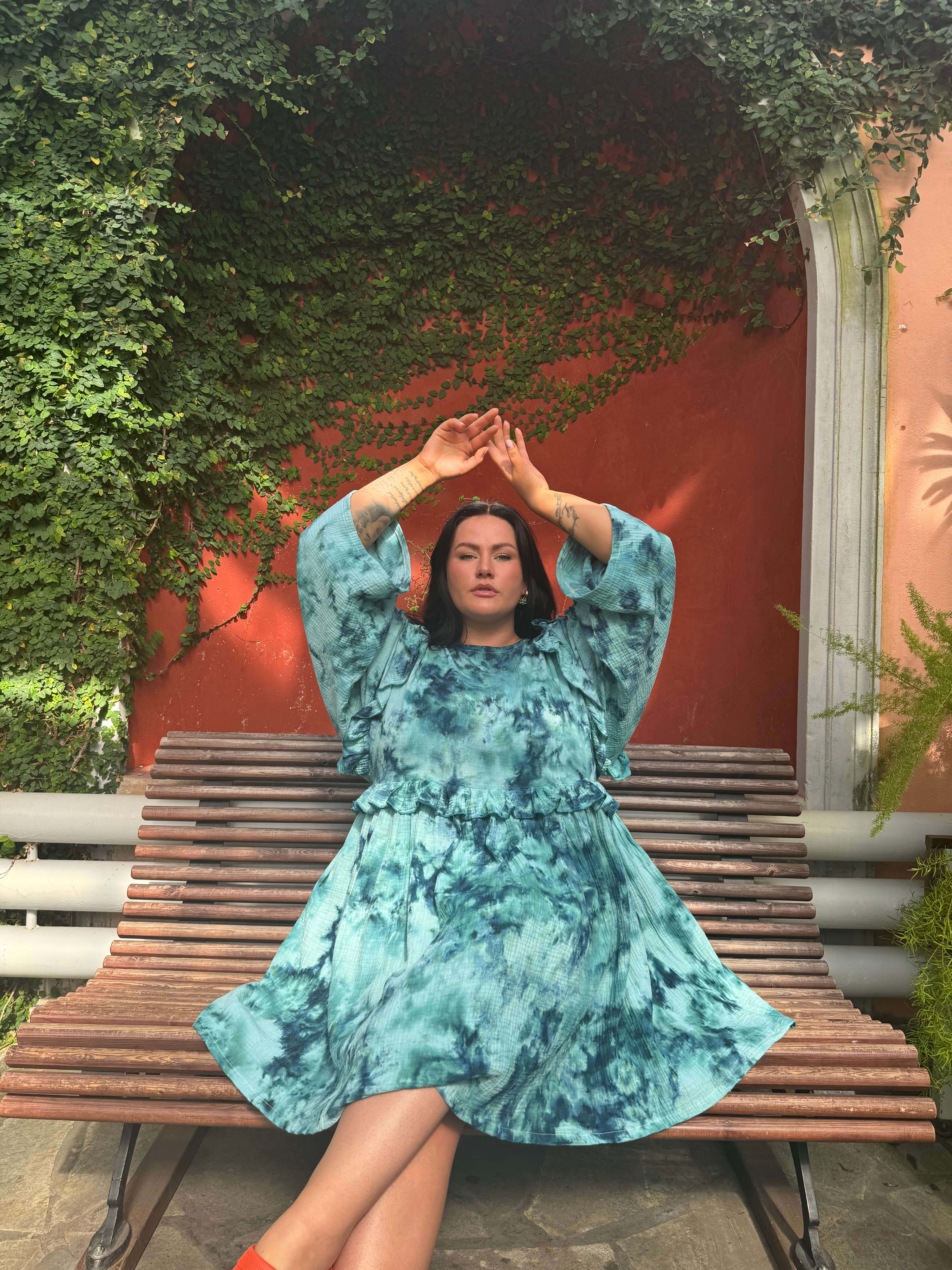 Hanimaa frillamekko lilli turkoosi 