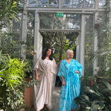 Hanimaa kaftaani musliini kangas turkoosi beige käsinvärjätty