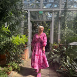 Hanimaa kaftaanimekko pinkki käsinvärjätty