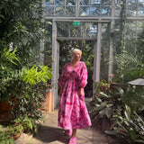 Hanimaa kaftaanimekko pinkki käsinvärjätty