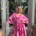 Hanimaa kaftaanimekko pinkki kiristysnarut