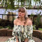 Hanimaa aida off shoulder mekko vihreä käsinvärjätty hame