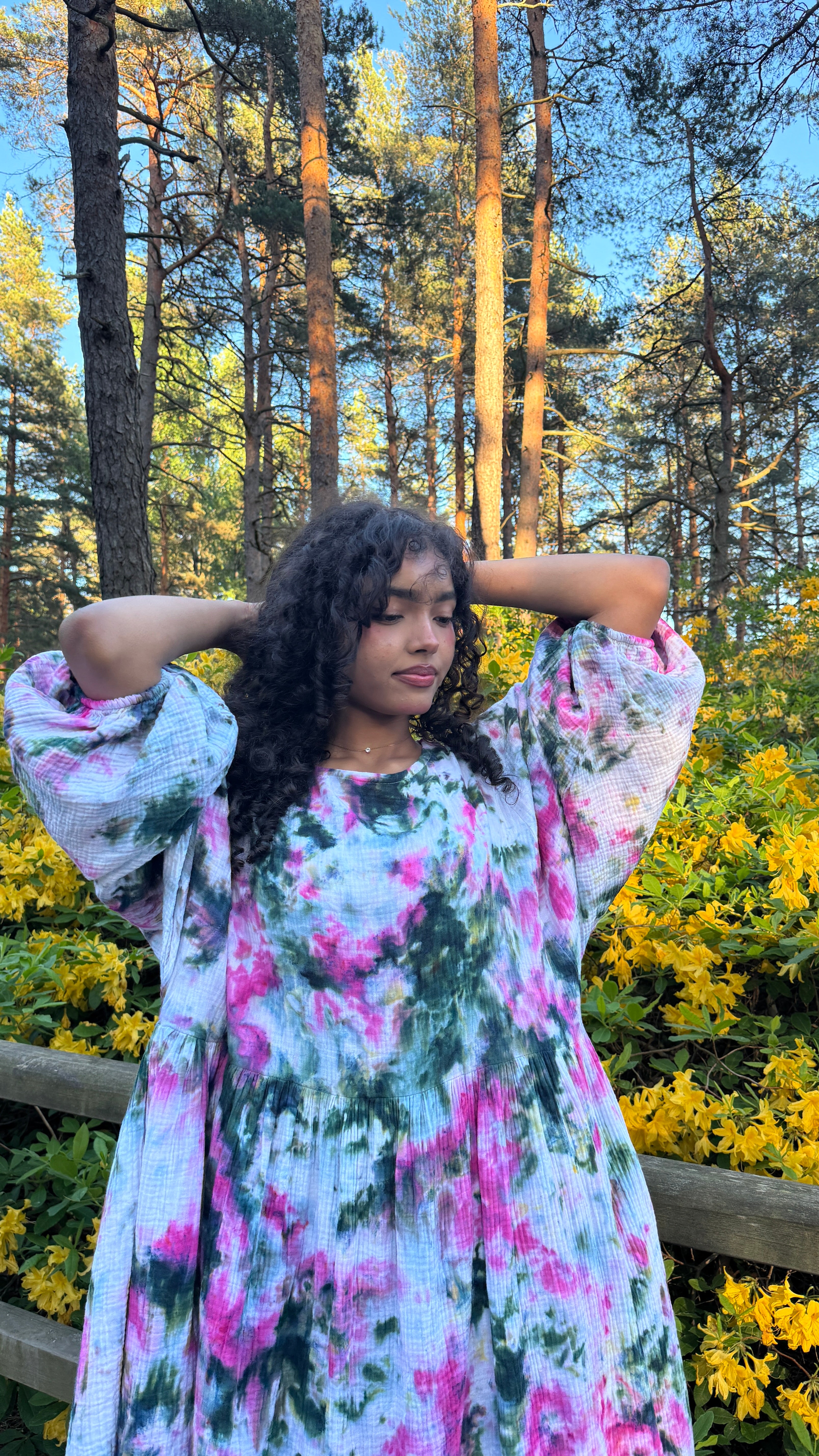 Aurora mekko musliinimekko vihreä pinkki